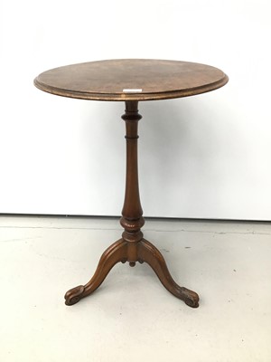 Lot 13 - Victorian figured walnut occasional table, circular top on vase shaped column and tripod base, 51cm diameter, 73cm high