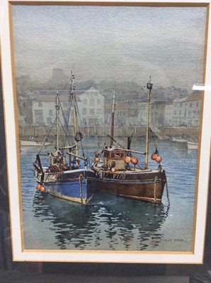 Lot 148 - Philip Bear, 20th century, watercolour - fishing boats in a harbour, signed, in glazed frame