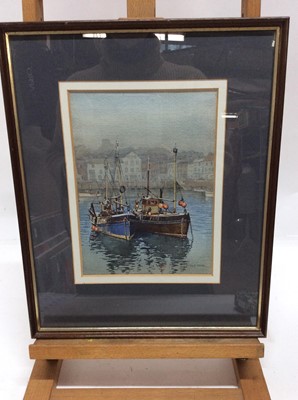 Lot 148 - Philip Bear, 20th century, watercolour - fishing boats in a harbour, signed, in glazed frame