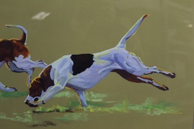 Lot 37 - Debbie Harris, contemporary, signed limited edition print - Two Hounds, “Bright Young Things”, 129/250, in glazed burr wood frame  
Provenance: Collier Dobson 12th July 2011