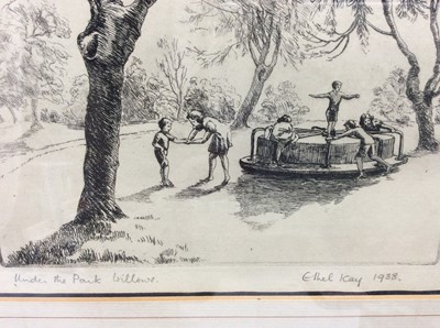 Lot 135 - Ethel Kay, early 20th century signed etching - Under the Park Willows, signed and dated 1938, in glazed frame
