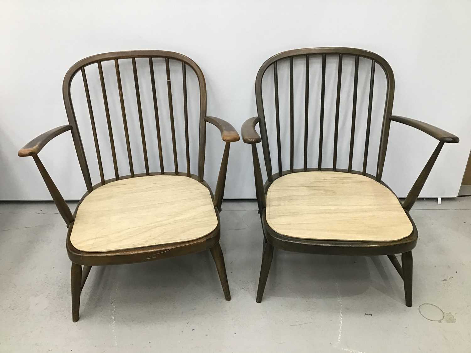 Lot 42 - Pair of Ercol elbow chairs together with a small low back side chair