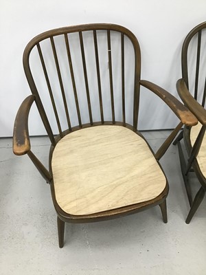 Lot 42 - Pair of Ercol elbow chairs together with a small low back side chair