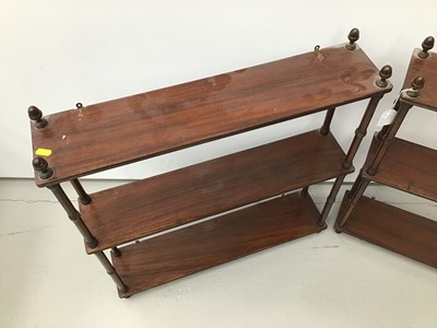 Lot 53 - Edwardian walnut dwarf cabinet, together with a pair of mahogany hanging shelves