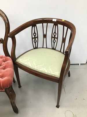 Lot 83 - A pair of Edwardian mahogany tub chairs, together with a Victorian prie-dieu chair, a Victorian dining chair and Georgian style stool