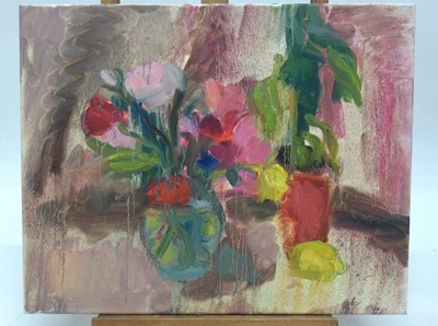 Lot 4 - Annelise Firth (b.1961) oil on canvas - Still life of flowers in vase, signed and dated verso,  40cm x 50cm