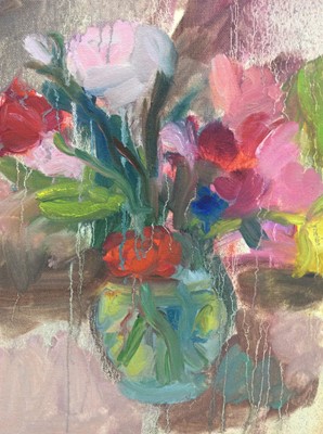 Lot 4 - Annelise Firth (b.1961) oil on canvas - Still life of flowers in vase, signed and dated verso,  40cm x 50cm