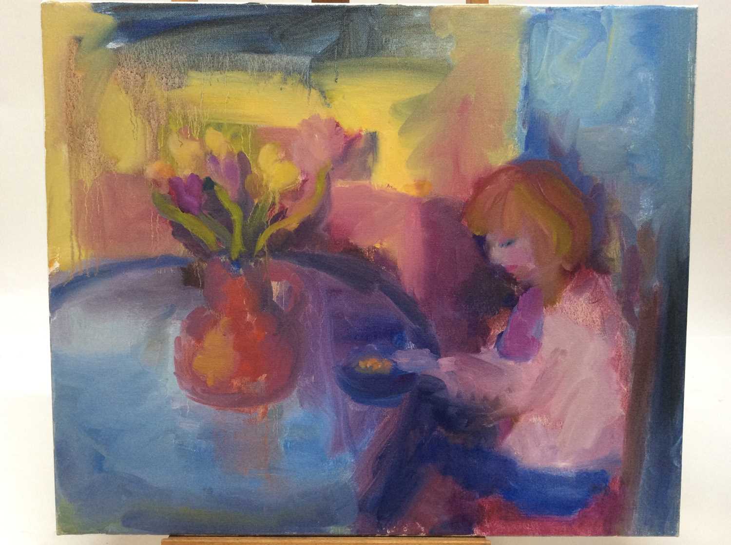 Lot 7 - Annelise Firth (b.1961) oil on canvas - Pink Tulips, signed and dated verso, 50cm x 60cm