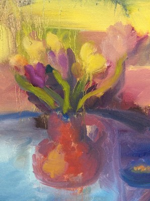 Lot 253 - Annelise Firth (b.1961) oil on canvas - Pink Tulips, signed and dated verso, 50cm x 60cm