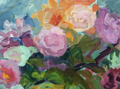 Lot 10 - Annelise Firth (b.1961) oil on canvas - Jug of Roses and Peonies, signed and dated verso, 76cm x 61cm