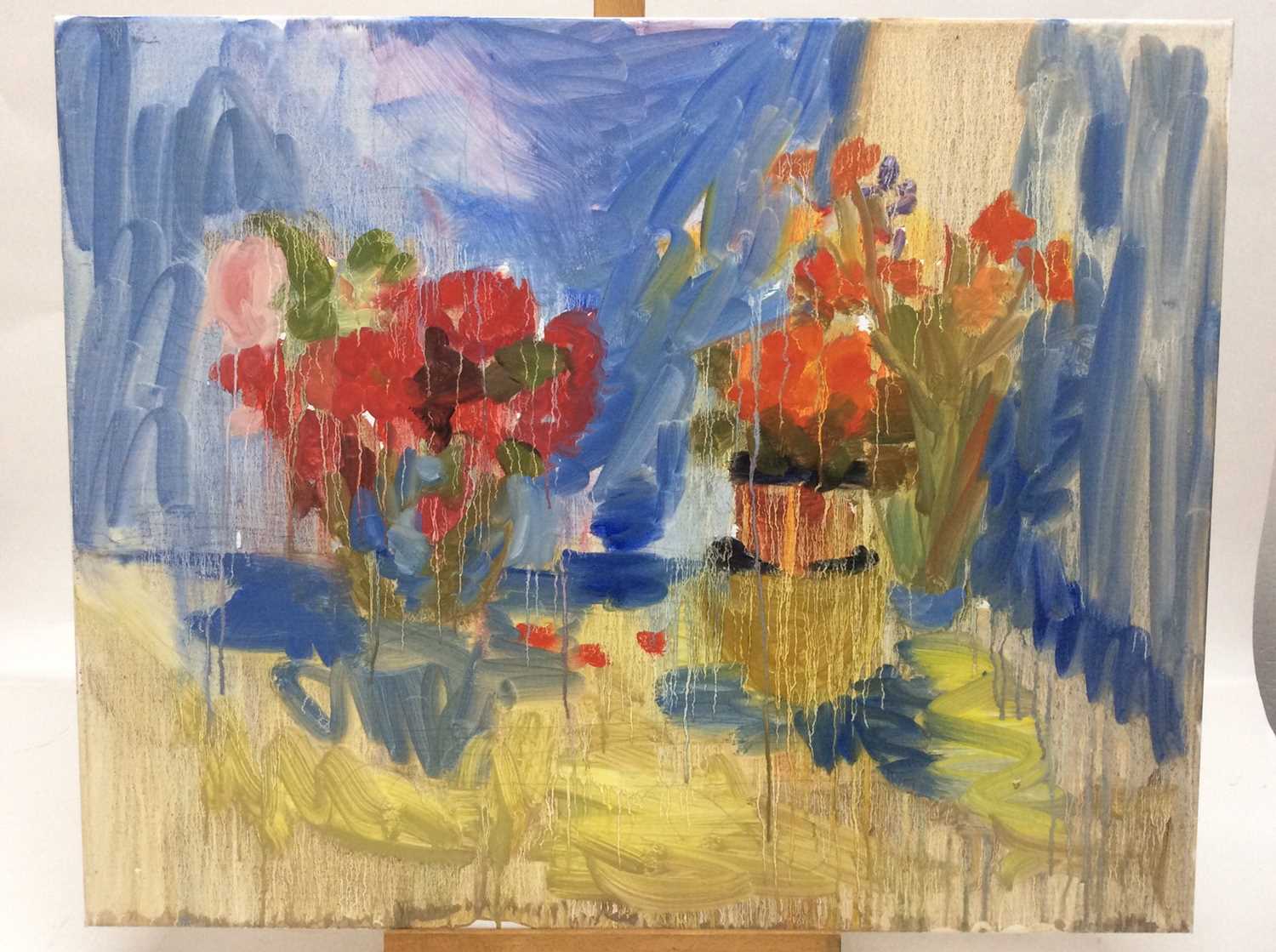 Lot 11 - Annelise Firth (b.1961) oil on canvas - Still life of flowers in vases, signed and dated verso, 61cm x 76cm