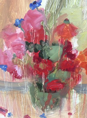 Lot 12 - Annelise Firth (b.1961) oil on canvas - Still life of flowers in vases, signed and dated verso, 61cm x 76cm