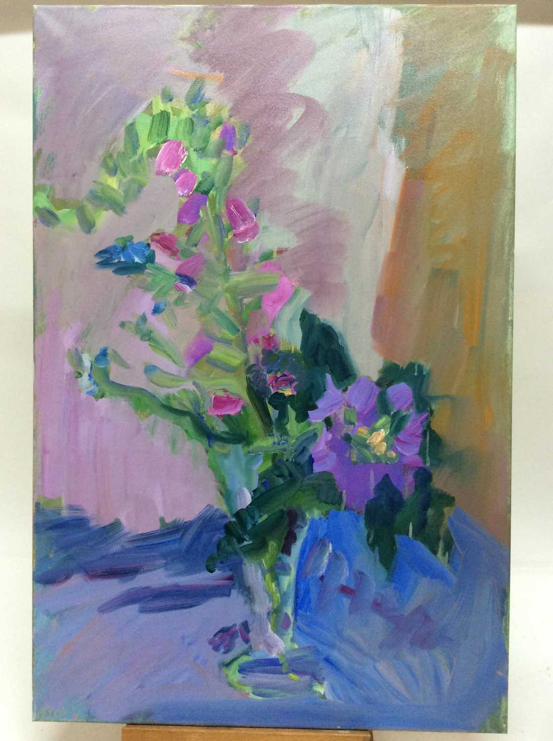 Lot 15 - Annelise Firth (b.1961) oil on canvas - Morning Foxgloves, signed and dated verso, 90cm x 60cm