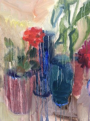 Lot 17 - Annelise Firth (b.1961) oil on canvas - Roses and Red Geranium, signed and dated verso, 71cm x 91cm