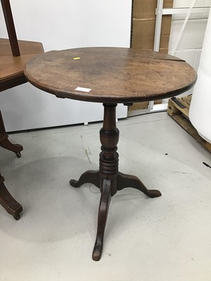 Lot 122 - Group of furniture to include a Georgian mahogany country tripod table, Edwardian walnut octagonal centre table, Edwardian inlaid mahogany occasional table, plant stand, oak tool and a 1930s oak co...