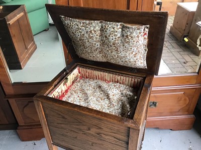 Lot 139 - 1930s oak needlework box on barley twist legs together with a footstool on cabriole legs with ball and claw feet