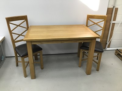 Lot 154 - Modern oak kitchen table and pair of ensuite chairs