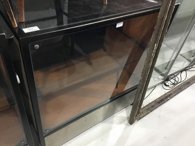 Lot 168 - Pair of black metal framed glazed display cabinets with single shelves to interiors, 87 x 94 x 56cm