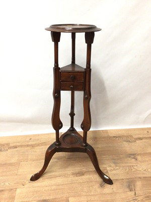 Lot 200 - Georgian style mahogany shaving stand, with dish top and two drawers on tripod cabriole legs