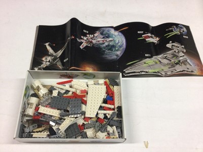 Lot 4 - Lego 6212 X-Fighter, 7261 Clone Turbo Tank with some mini figs, 7261 Clone Turbo Tank with mini figs, 6211 Destroyer with mini figs, all including instructions, Not boxed