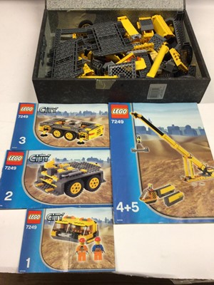 Lot 10 - Lego 7249 City Crane (Large), 7685 City Bulldozer, 7893 City Airplane (Large), with minifigs and instructions, Not Boxed
