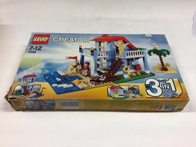 Lot 16 - Lego Creator 7346 Seaside House 3 in 1, 5861 Apple Tree House 3 in 1, 5766 House 3 in 1, 31050 Shop Corner Deli, all with instructions, Boxed