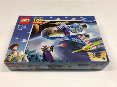 Lot 63 - Lego 8960 Power Miners, 6378 Shell Service Station, 70591 Niinjargo Kryptarium Prison Breakout including mini figs, 7593 Toy Story Buzz Star Command (one fig only), 21313 Ship in a Bottle, 4093 Inv...