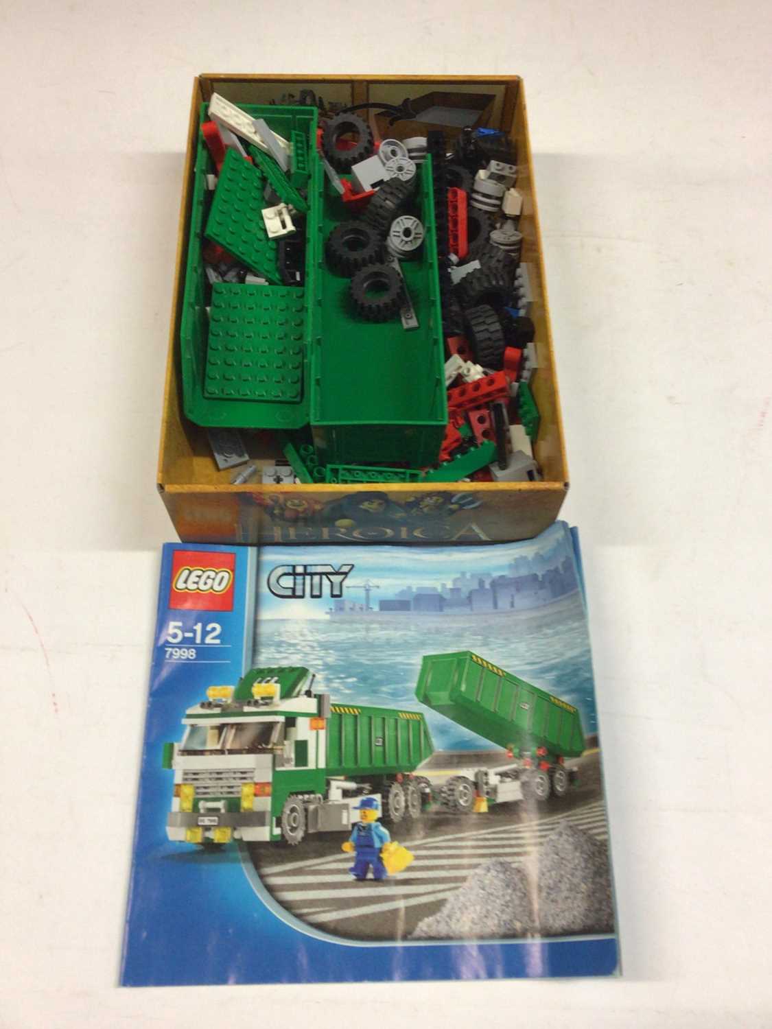Lot 65 - Lego 8292 Cherry Picker & Tipper, 8052 Skip Lorry, 8109 Flat Bed Lorry, 7998 Lorry & Trailer, all with instructions, no boxes