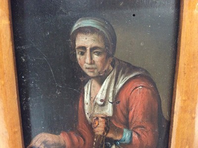 Lot 26 - 19th century Dutch School oil on panel- Serving maid with jug of ale, in maple frame, 14cm x 10cm