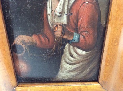 Lot 26 - 19th century Dutch School oil on panel- Serving maid with jug of ale, in maple frame, 14cm x 10cm