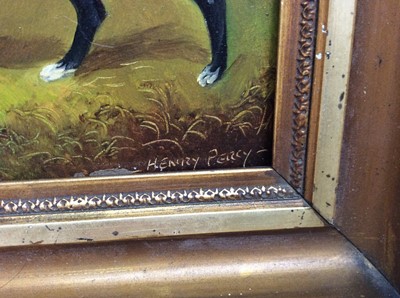 Lot 95 - Henry Percy oil on board- greyhound, signed, in gilt frame, 14cm x 18cm