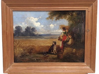 Lot 98 - Mid 19th century manner of E.R. Smythe oil on canvas- A Midday Rest, in pine frame, 21cm x 28cm