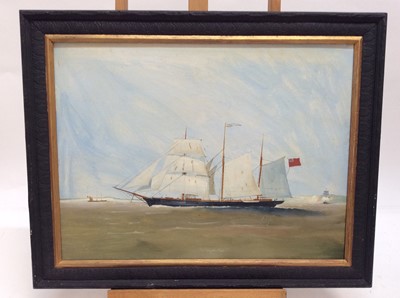 Lot 99 - Mid 20th century English School oil on board- The barquetine Meda under full sail, in black and gilt frame, 38cm x 50cm