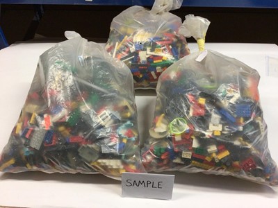 Lot 92 - Three bags of assorted mixed Lego bricks and accessories, weighing approx 15 Kg in total