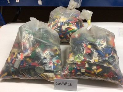 Lot 94 - Three bags of assorted mixed Lego bricks and accessories, weighing approx 15 Kg in total