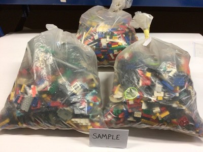 Lot 97 - Three bags of assorted mixed Lego bricks and accessories, weighing approx 15 Kg in total