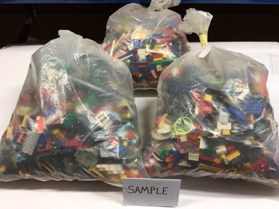 Lot 100 - Three bags of assorted mixed Lego bricks and accessories, weighing approx 15 Kg in total