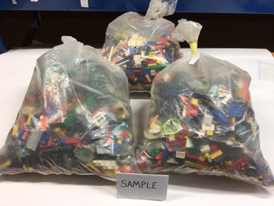 Lot 101 - Three bags of assorted mixed Lego bricks and accessories, weighing approx 15 Kg in total