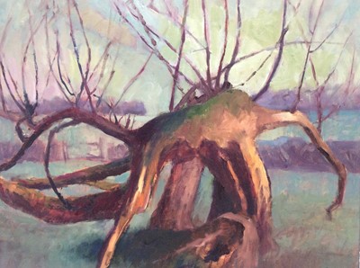 Lot 112 - David Britton, contemporary, oil on board - Fallen Willow, signed and framed