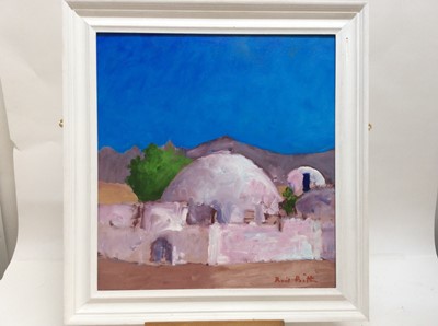 Lot 115 - David Britton, contemporary, oil on board - Mosque in Tunisia, signed and framed