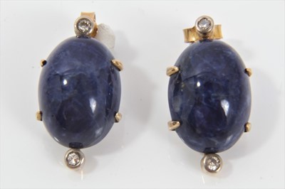 Lot 266 - Pair lapis lazuli and diamond earrings
