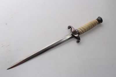 Lot 900 - Nazi Wehrmacht 1935 pattern officers' dress dagger with silver plated pommel and crossguard, cream plastic grip, plain blade, by Puma Solingen, also stamped J.G. Merz, in scabbard