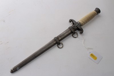 Lot 900 - Nazi Wehrmacht 1935 pattern officers' dress dagger with silver plated pommel and crossguard, cream plastic grip, plain blade, by Puma Solingen, also stamped J.G. Merz, in scabbard