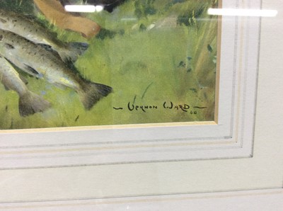 Lot 154 - Vernon Ward, coloured print - fishing on a bank, in glazed frame