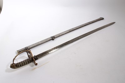 Lot 916 - Victorian 1845 pattern Infantry Officers' sword with brass Gothic hilt, fullered blade, by Henry Wilkinson, Pall Mall London, numbered 24303, in steel scabbard