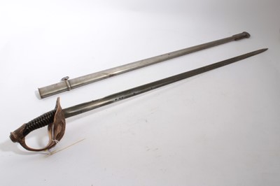 Lot 920 - Good Quality copy of a French 1896 Pattern Cavalry officers sword with wire bound grip, in steel scabbard