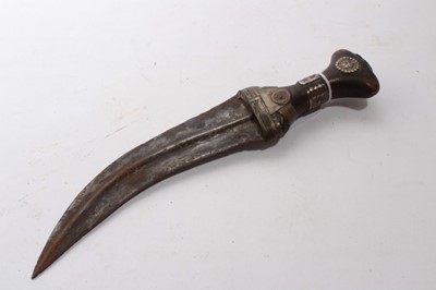 Lot 933 - Arab Jambia dagger in leather sheath, together with an Indo Persian Pesh-Kabz dagger (2)