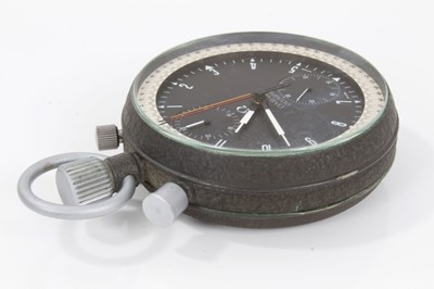 Lot 361 - Rare 1960s Omega Olympic timekeeper's stopwatch with twelve hour dial, subsidiary seconds, minutes and split seconds, in circular case with matte green textured finish. 65mm diameter, with Omega bo...