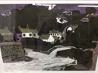 Lot 160 - *Graham Clarke (b.1941) signed limited edition linocut - Helford, 43/50, in glazed frame, 49cm x 69.5cm and overall frame size 69cm x 89cm
