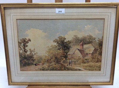 Lot 212 - Albert Edward Bowers (19th century) watercolour, figures and cattle beside a cottage, signed under mount